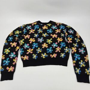A-Lab Maxie Daisy Black Floral‎ Crewneck Pullover Sweater Women's Size Small